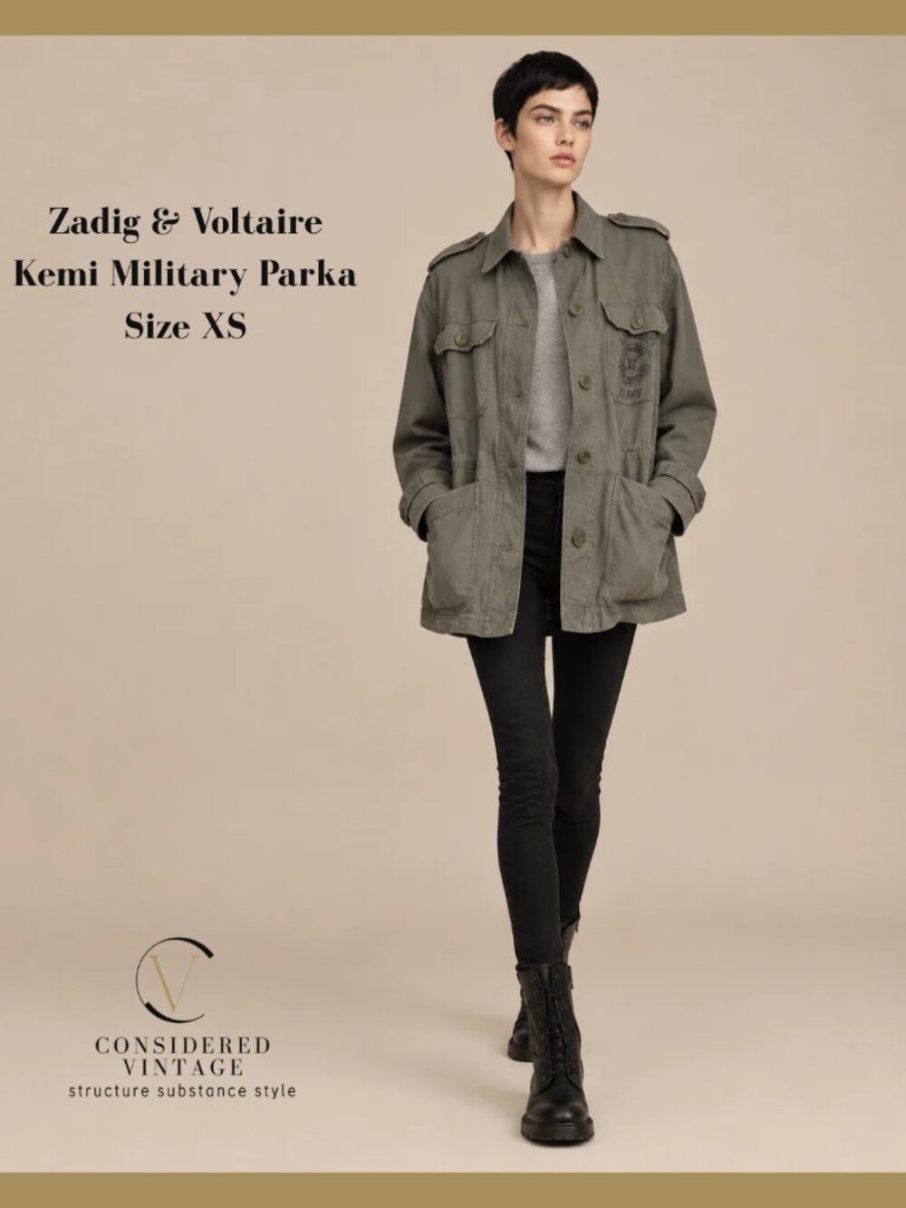 ✨Zadig & Voltaire Kemi Canvas Military Parka Jacket - Size XS (Treillis)✨